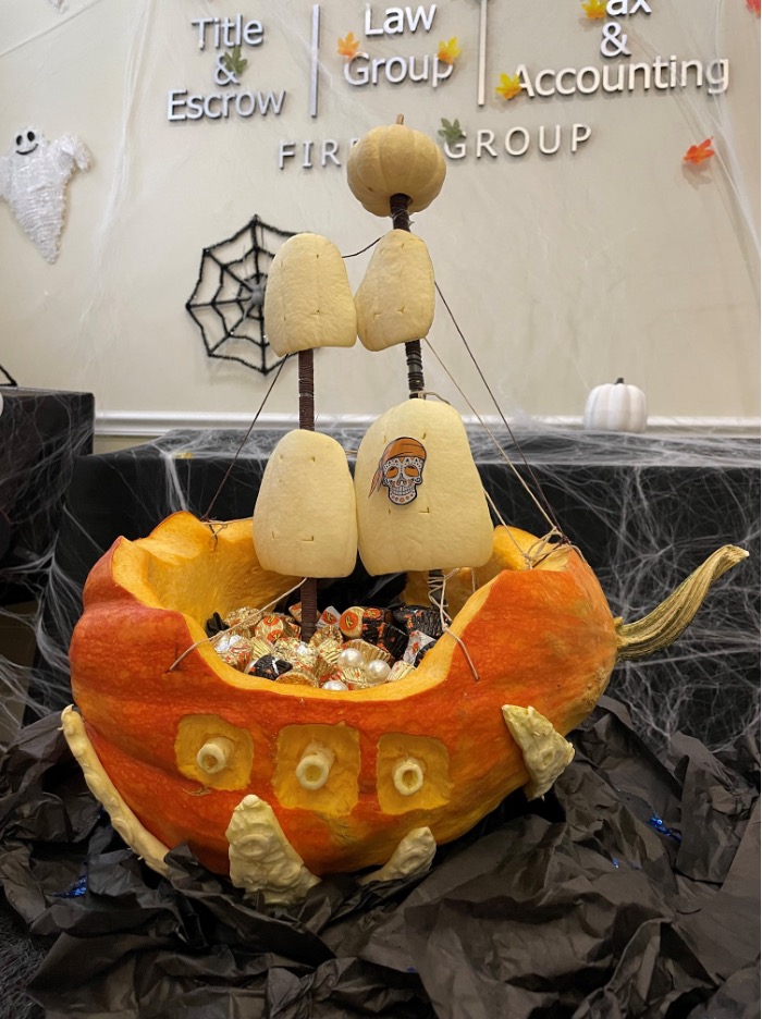 The winning carved pumpkin from Cottrell Title & Escrow's pumpkin carving contest